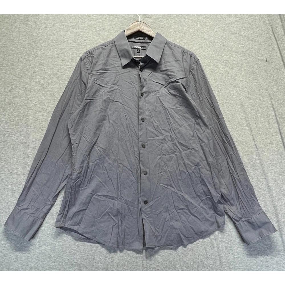 Express Dress Shirt Mens XL 17-17.5 Gray Modern Fit Office Wear Formal Business